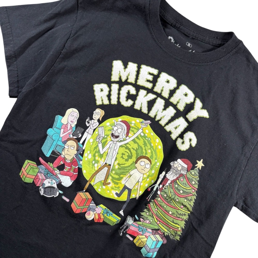 Rick and Morty Adult Swim Mens S Black Merry Rickmas Christmas Graphic T-Shirt